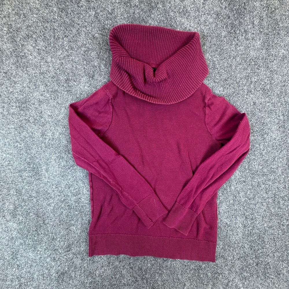 Banana Republic Sweater Womens Small Burgundy Honeycomb Knit Cotton Turtleneck